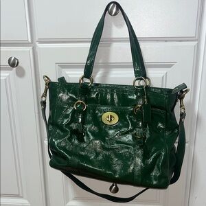 Green Patent Leather Turnlock Coach Satchel